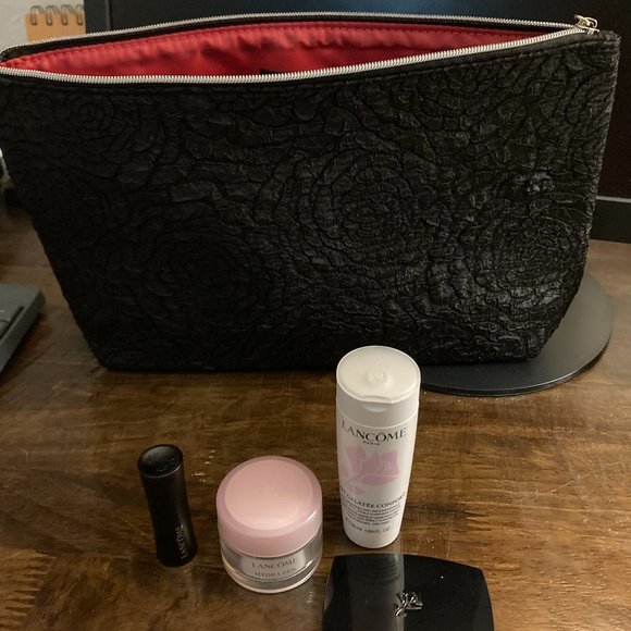 Lancome Black pouch with blush, lipstick, face cream and face wash - Picture 2 of 3
